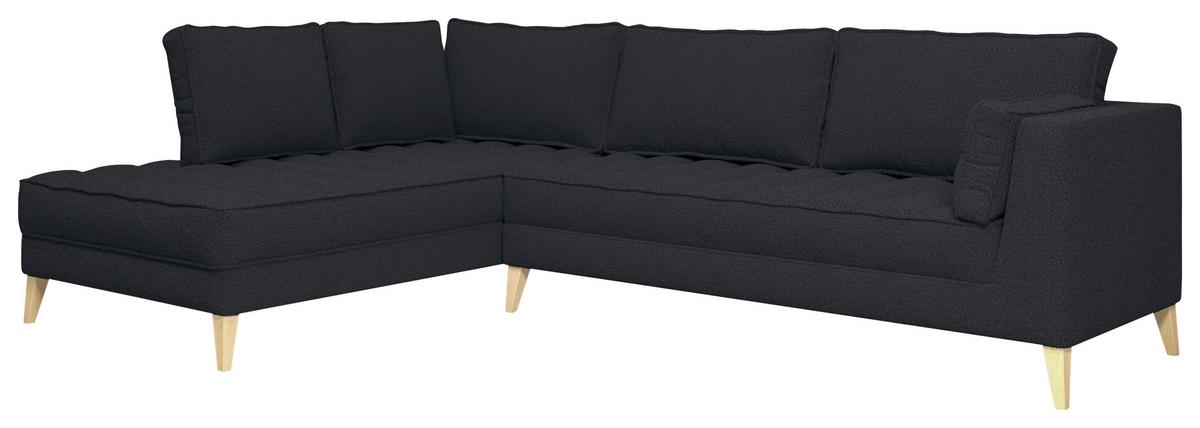 Rohová sedačka DOTI, levá, černá - černá/přírodní barvy, Design, kompozitní dřevo/textil (204/310cm) - MID.YOU