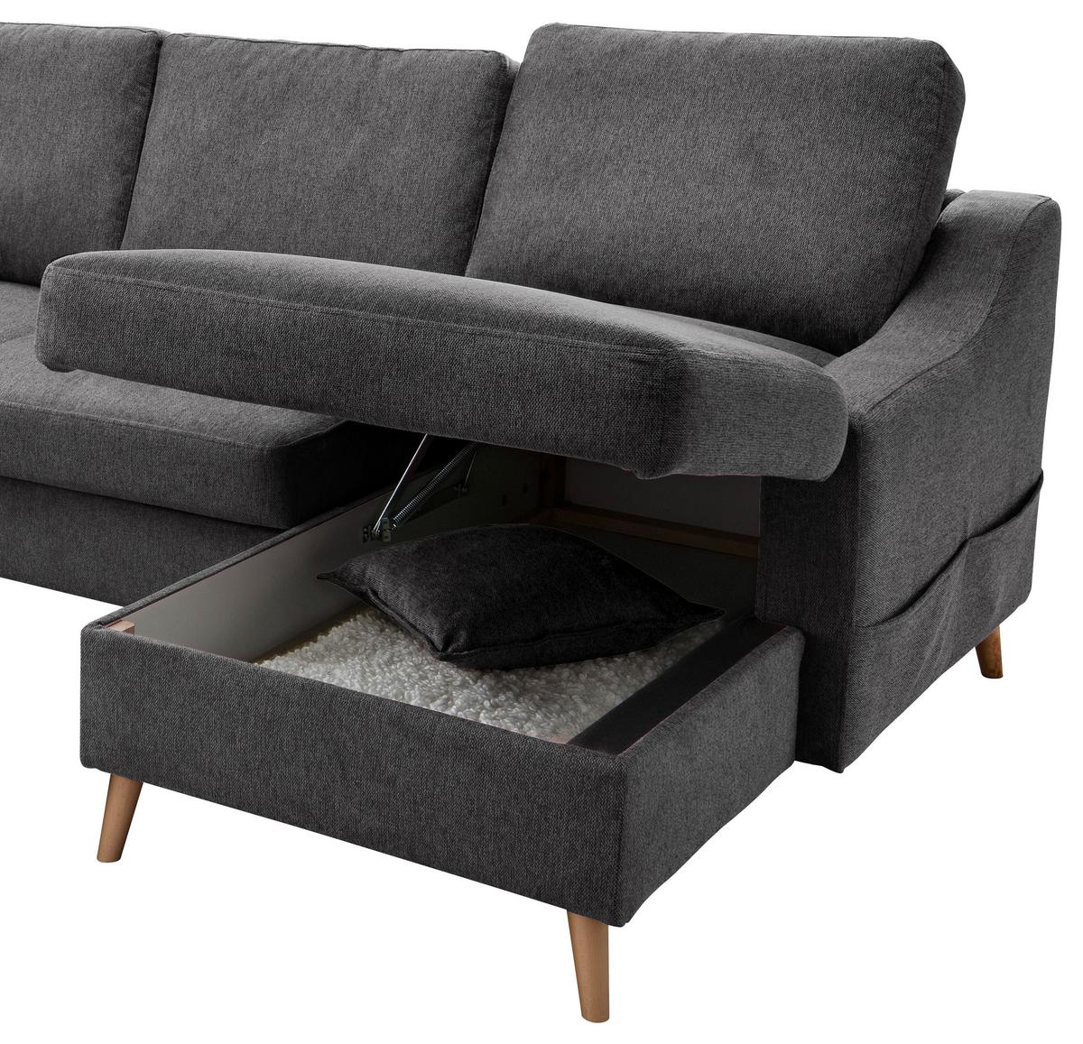 Wohnlandschaft Valentina Mit Schlaffunktion Anthrazit - Anthrazit/Naturfarben, KONVENTIONELL, Textil (200/301/150cm) - P & B