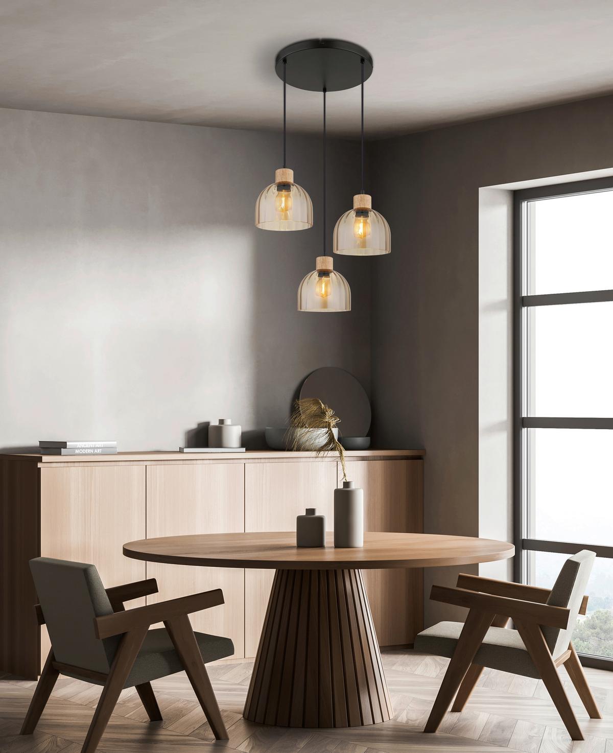 HÄNGELEUCHTE Braun, Schwarz, ca. 40x130 cm - Bernsteinfarben/Schwarz, Design, Glas/Holz (40/130cm) - Globo