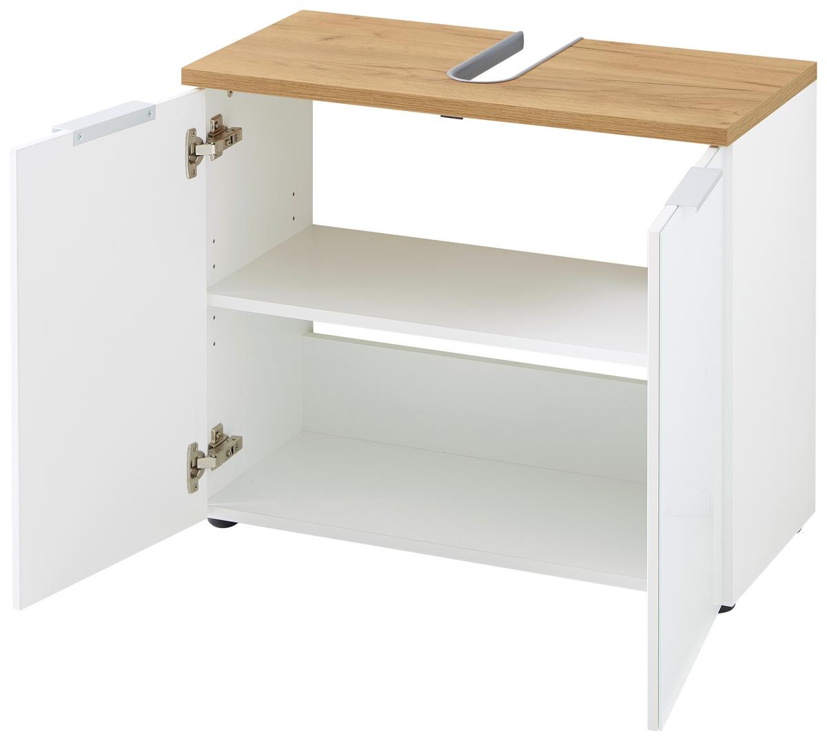 Waschbeckenunterschrank Gw-Pescara B: 70 Cm Weiß Dekor - Eichefarben/Schwarz, Design, Glas/Holzwerkstoff (70/58/34cm) - Germania