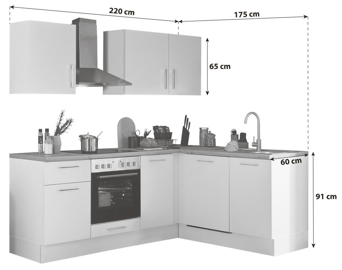 Eckküche Turin Weiß/eiche Dekor 220x175 Cm - Weiß/Eiche Artisan, Basics, Holzwerkstoff (220/175cm) - MID.YOU