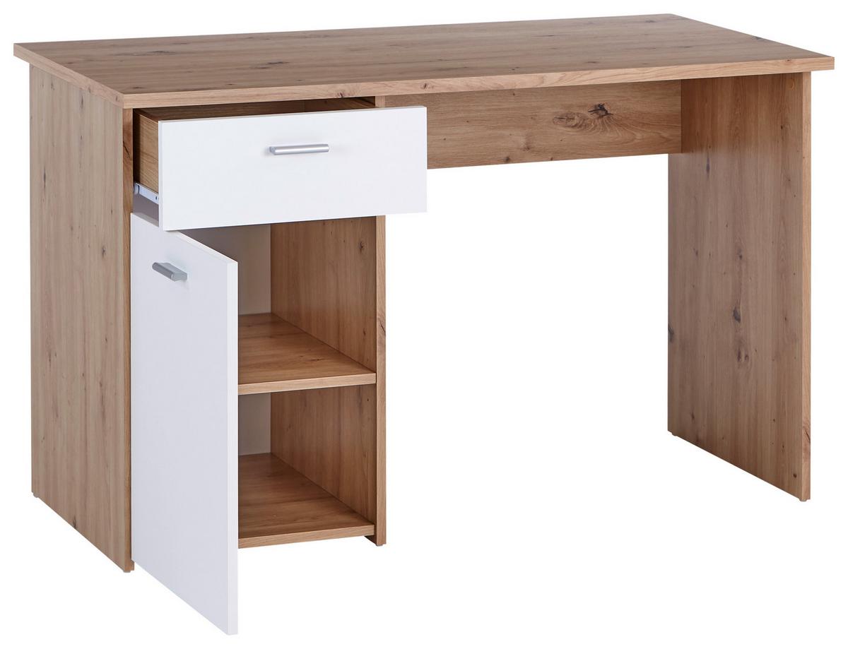 Psací stůl SIMON - bílá/dub artisan, Moderní, kompozitní dřevo/plast (120/75,5/60cm)
