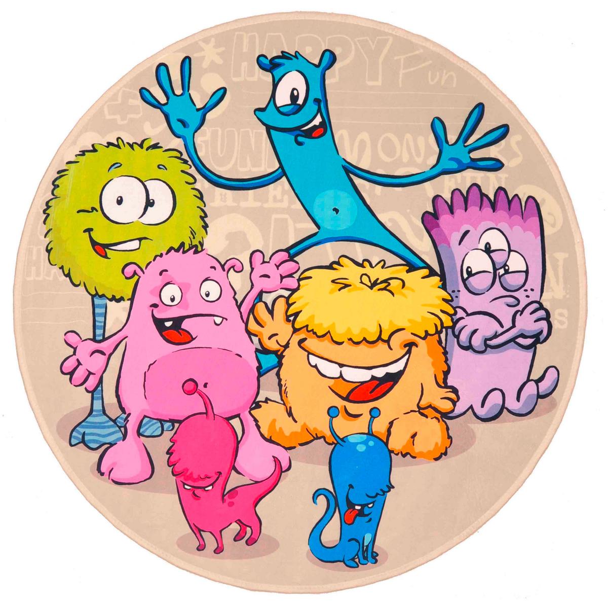 Kinderteppich Rund Monster Multicolor Love Kids Ø 100 Cm - Blau/Hellgrau, Trend, Textil (100cm)