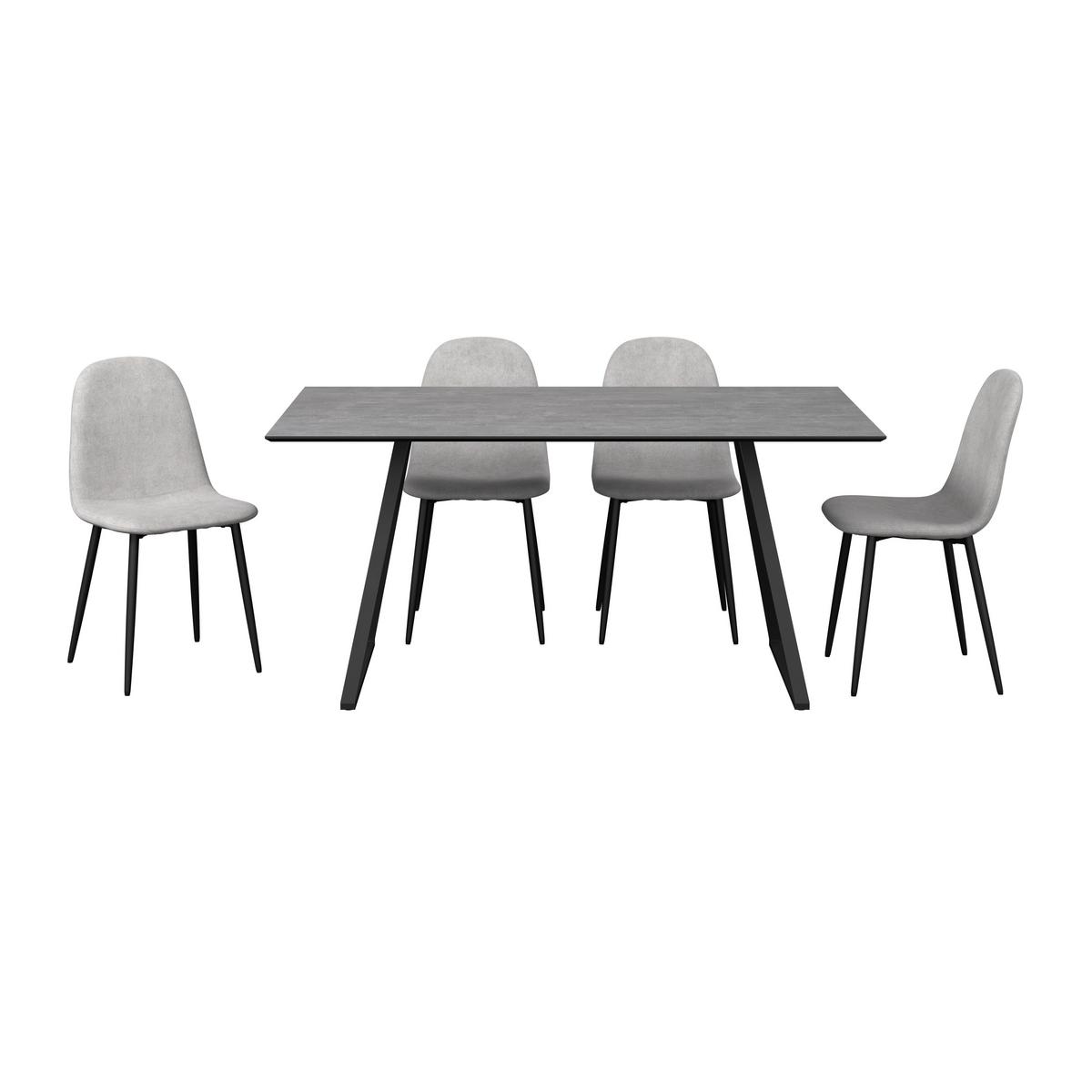 Tischgruppe Vols Giga 7-teilig Dekor grau/Webstoff grau - Schwarz/Grau, MODERN, Holzwerkstoff/Textil (160/75/90cm)