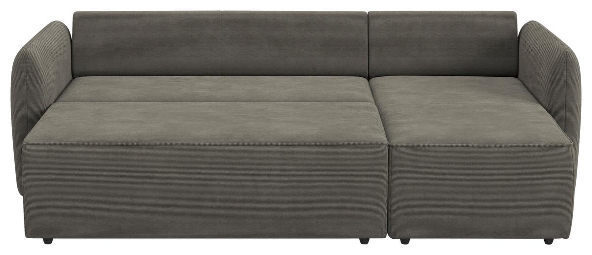 Ecksofa mit Bettfunktion Flow Cord anthrazit, B: 239cm - Anthrazit/Schwarz, Trend, Textil (239/170cm) - MID.YOU