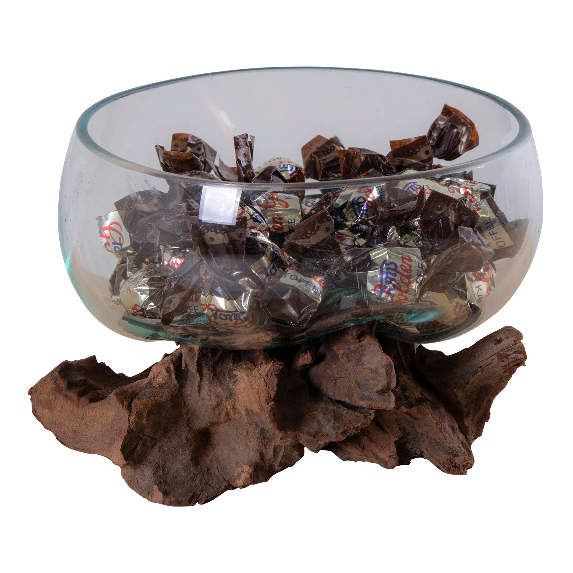 Vase Transparent Teakfarben B: 15cm - Transparent/Teakfarben, Design, Glas/Holz (15/15/15cm)