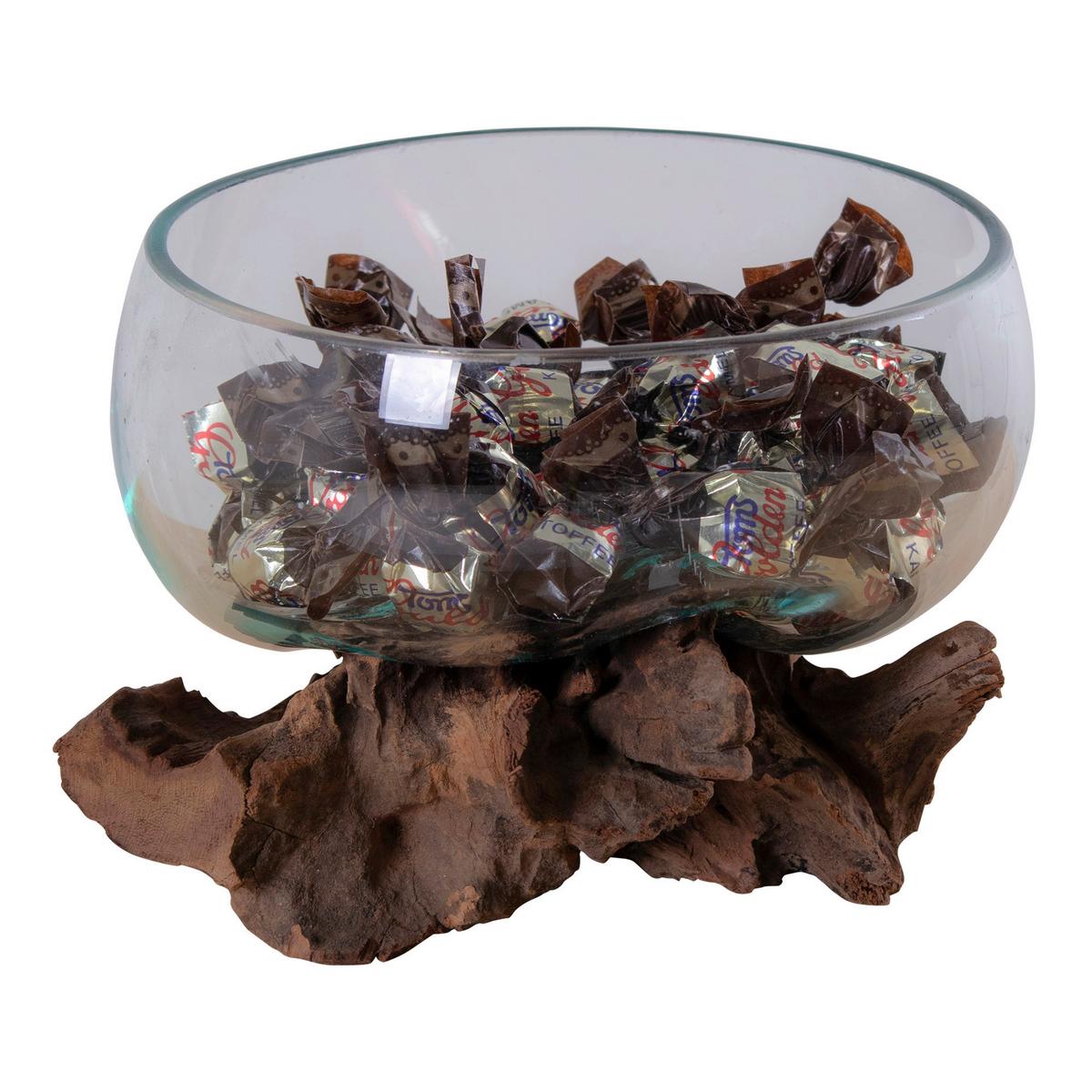 Vase Transparent Teakfarben B: 15cm - Transparent/Teakfarben, Design, Glas/Holz (15/15/15cm)