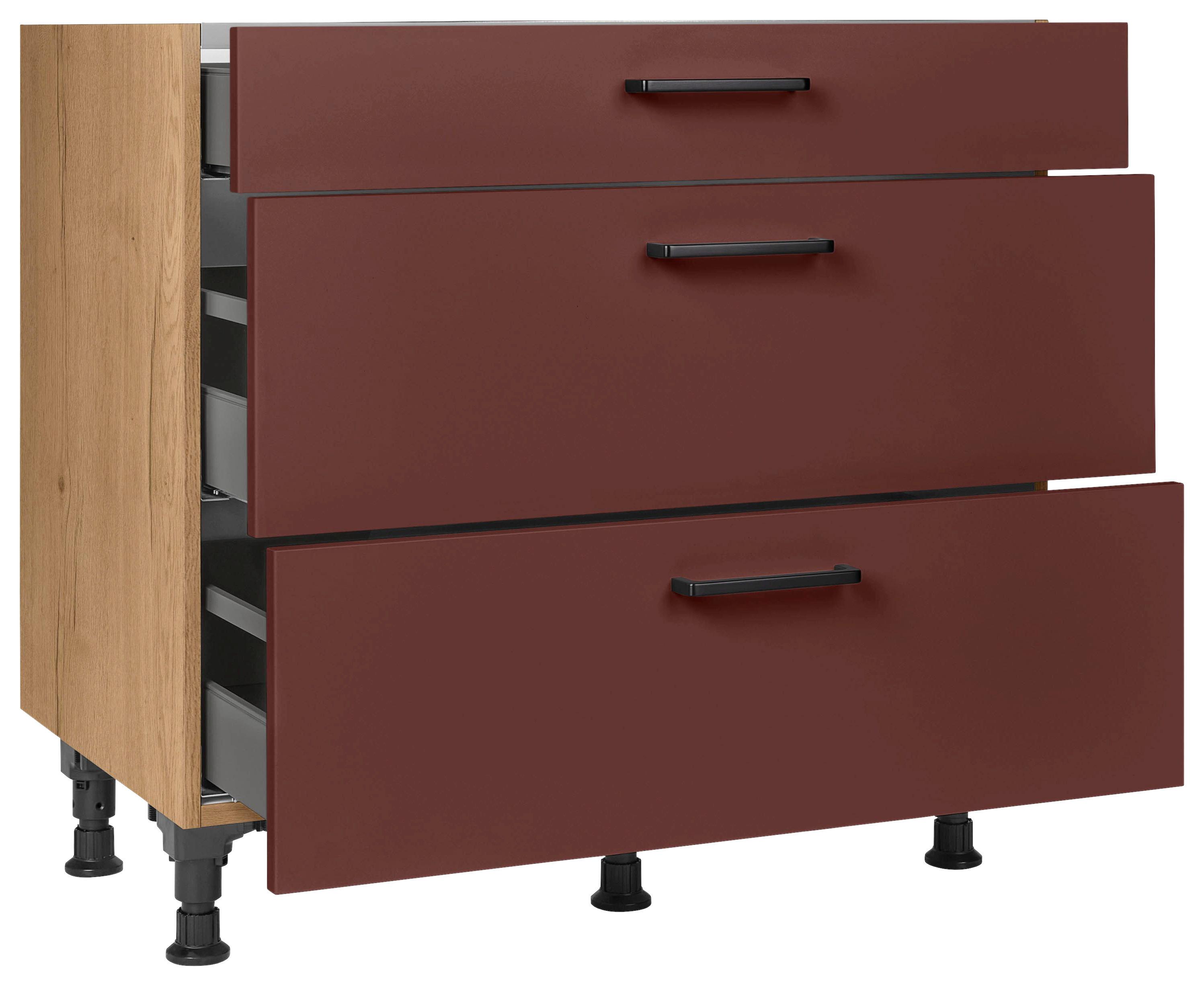 Kochfeldumbauschrank Easytouch - Eichefarben/Rot, MODERN, Holzwerkstoff (90,0/87,0/56,0cm) - Nobilia