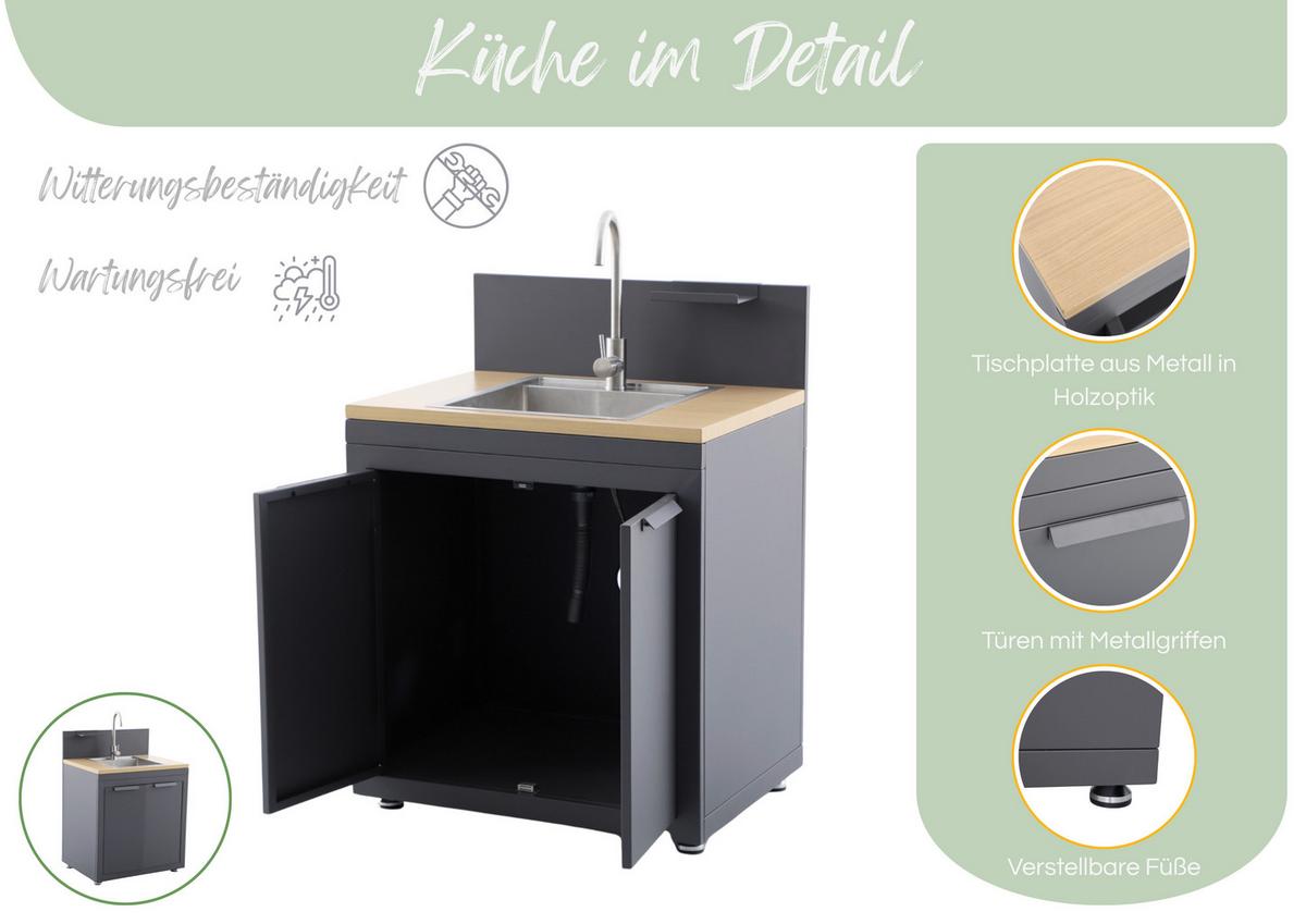 Outdoorküche 5- teilig Anthrazit, Metall, inkl. Spüle - Anthrazit, Basics, Metall (150.37kg)