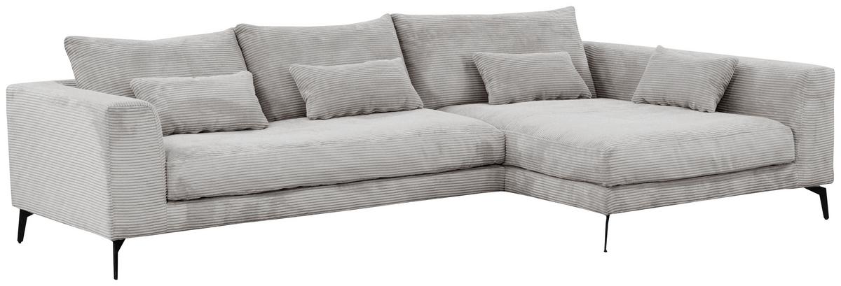 Ecksofa Berlin Cord Hellgrau 313x172 cm - Hellgrau/Schwarz, Design, Textil (313/172cm) - Livetastic