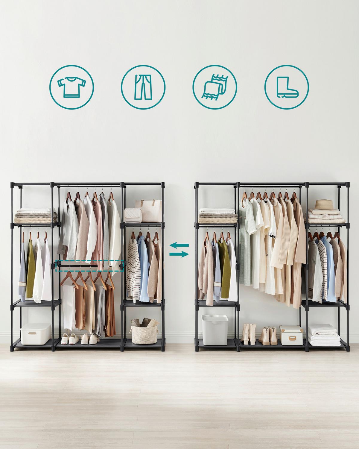 Garderobenständer Schwarz B: 151cm - Schwarz, Basics, Kunststoff/Textil (151/166/43cm)