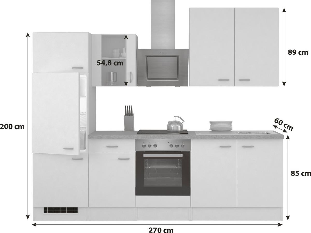 Küchenzeile Wito mit Geräten 270 cm Grau/Weiß Modern - Hellgrau/Weiß, MODERN, Glas/Holzwerkstoff (270cm) - FlexWell