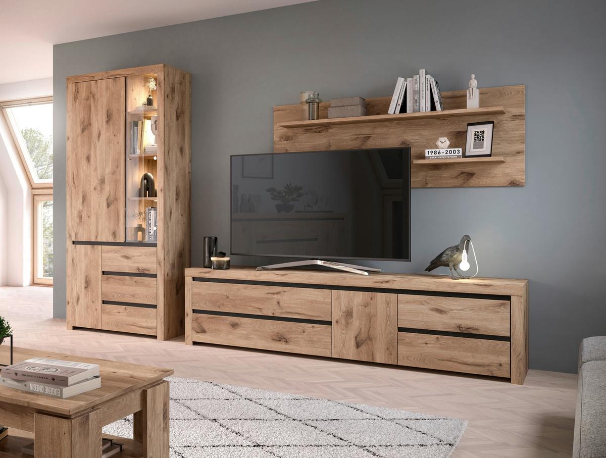 Wandboard Woody Nox Oak B: 160 Cm - Anthrazit, Natur, Holzwerkstoff (160/60/20cm) - MID.YOU