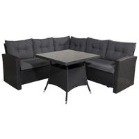 Loungegarnitur Watford - Schwarz/Grau, KONVENTIONELL, Glas/Kunststoff - Gardenson