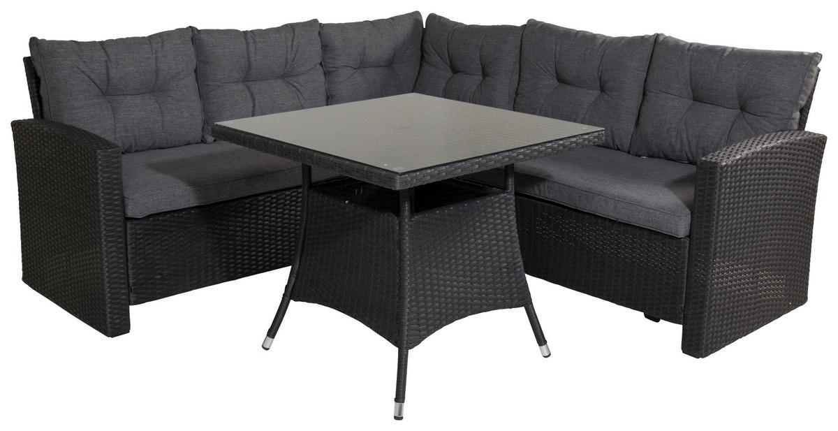 Loungegarnitur Watford - Schwarz/Grau, KONVENTIONELL, Glas/Kunststoff - Gardenson