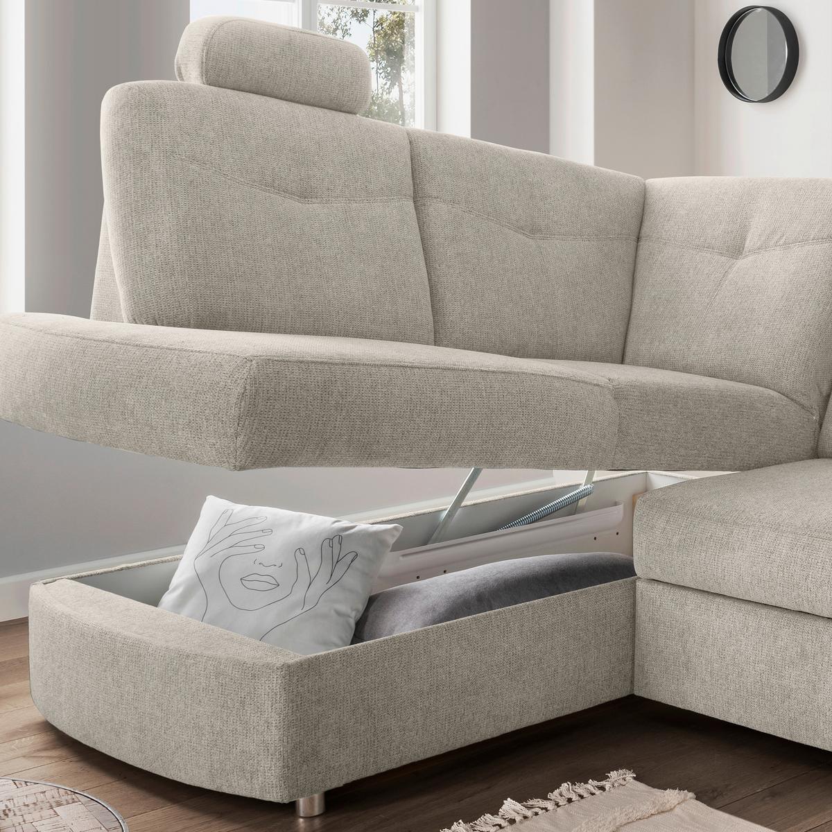 Eckschlafsofa Rosali, Beige S: 180x264 Cm - Chromfarben/Beige, MODERN, Textil (180/264cm) - Livetastic