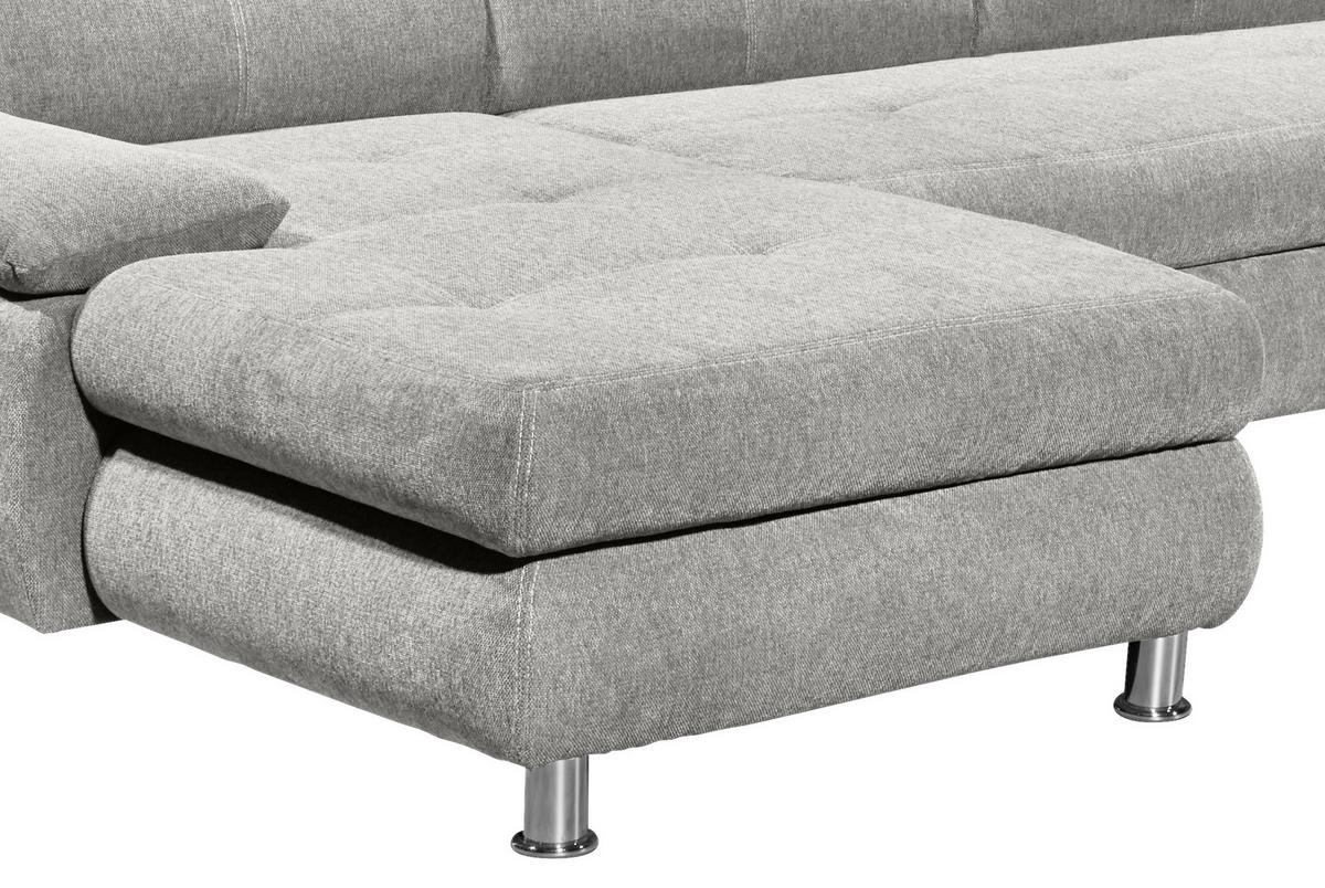 Sedací souprava ALBA U, pravá, stříbrná, úl.prostor, lůžko - barvy stříbra, Moderní, textil/plast (177/349/233cm) - MID.YOU