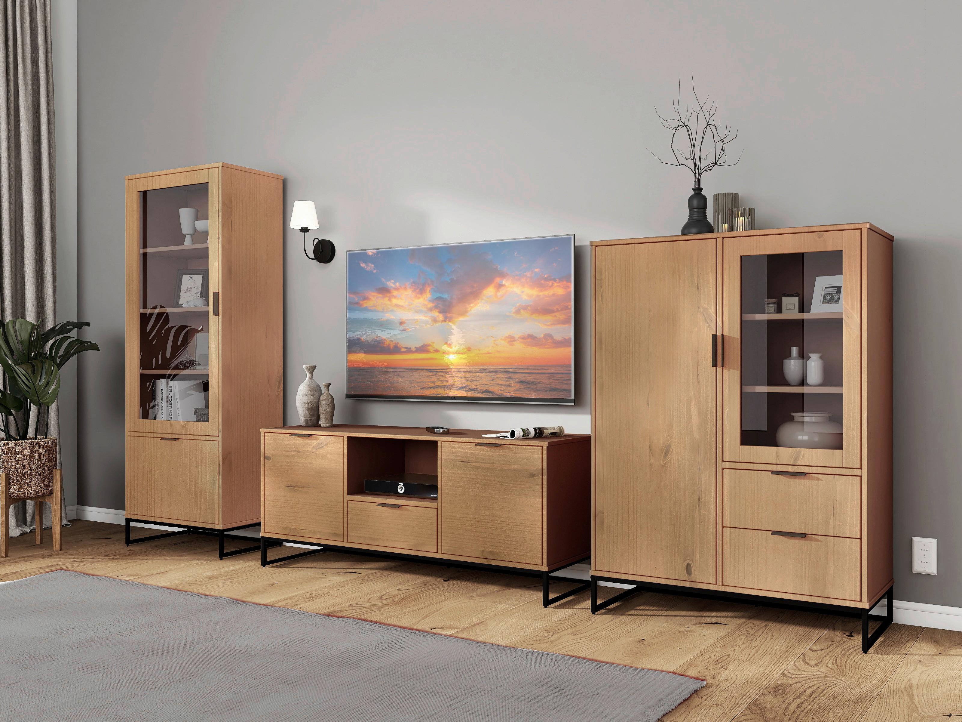 Vitrine Vivo - Eichefarben/Schwarz, Design, Holz (70/190/45cm) - Livetastic