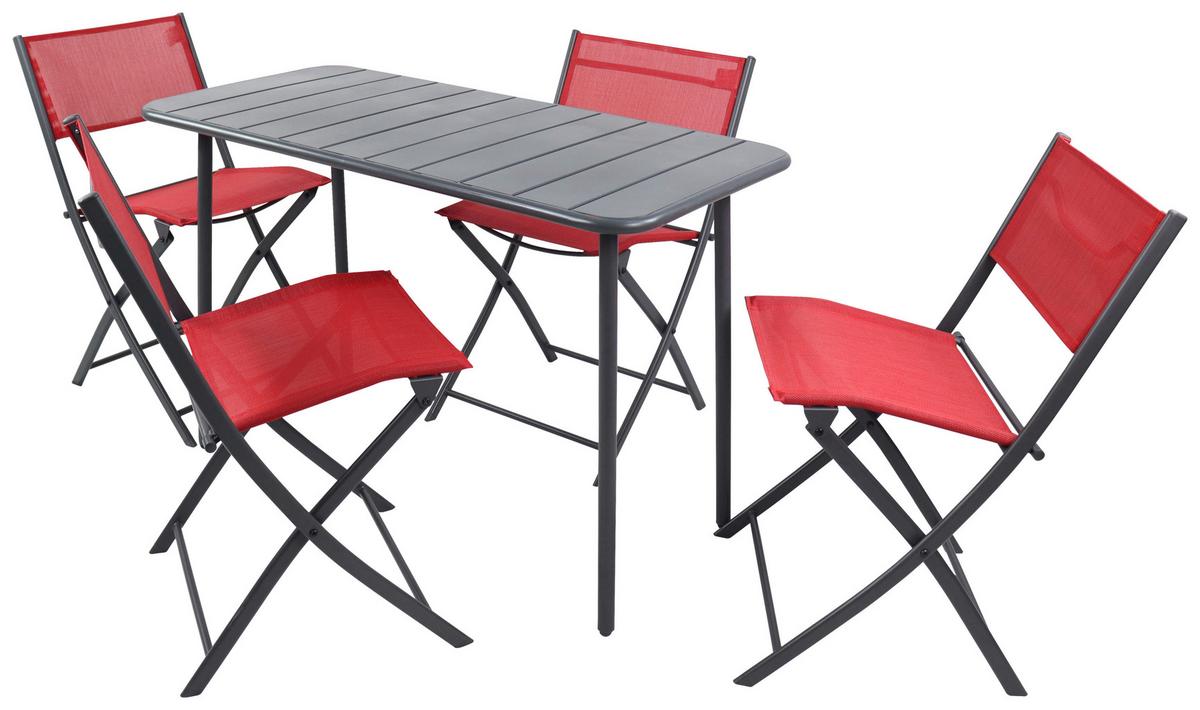 Gartenmöbel Set 5-tlg. Sumila Aus Metall/kunststoff/textil - Rot/Schwarz, MODERN, Kunststoff/Textil - Ambia Garden