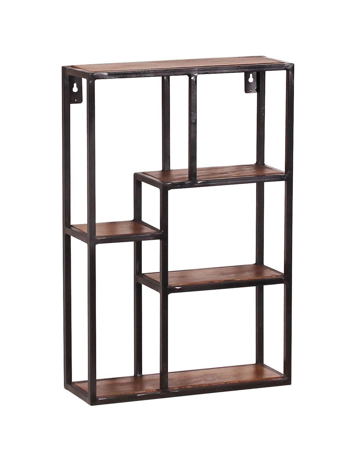 Wandregal Mangoholz B: 40cm - Schwarz/Naturfarben, Design, Holz/Metall (40/60/13cm) - MID.YOU