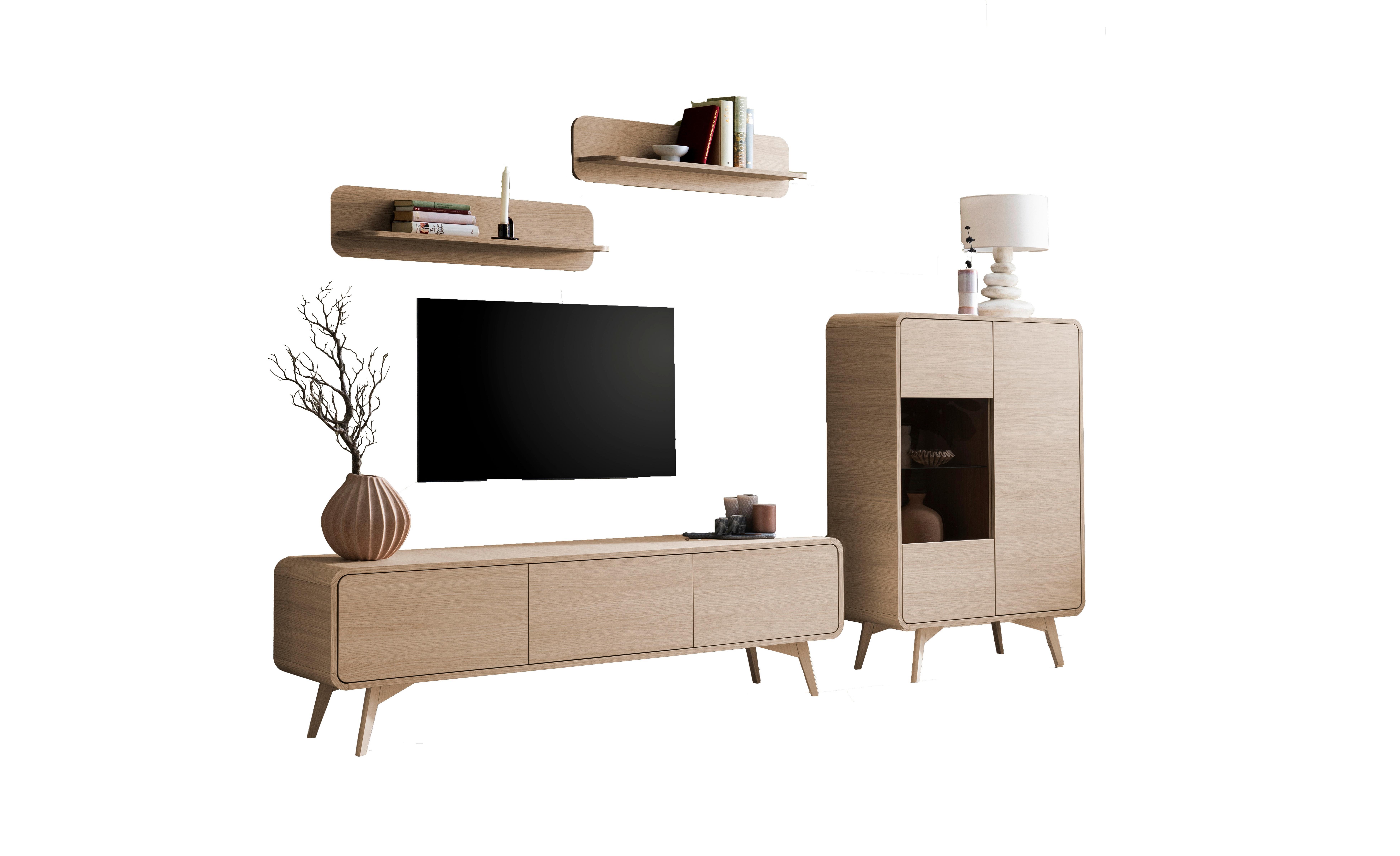 Torsby Wohnwand Eichefarben B: 290 cm - Eichefarben, Design, Glas/Holzwerkstoff (290/170/39cm) - Livetastic