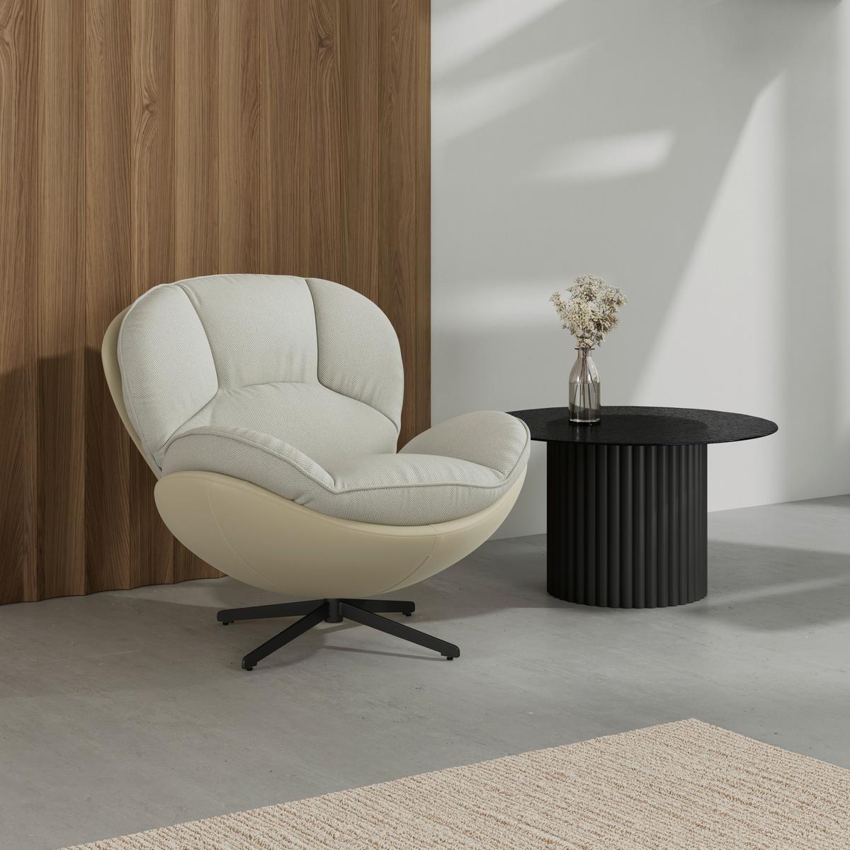 Relaxačné kreslo INA, biela, béžová, kožený vzhľad - čierna/biela, Modern, kov/textil (98/86/105cm) - Bessagi Home