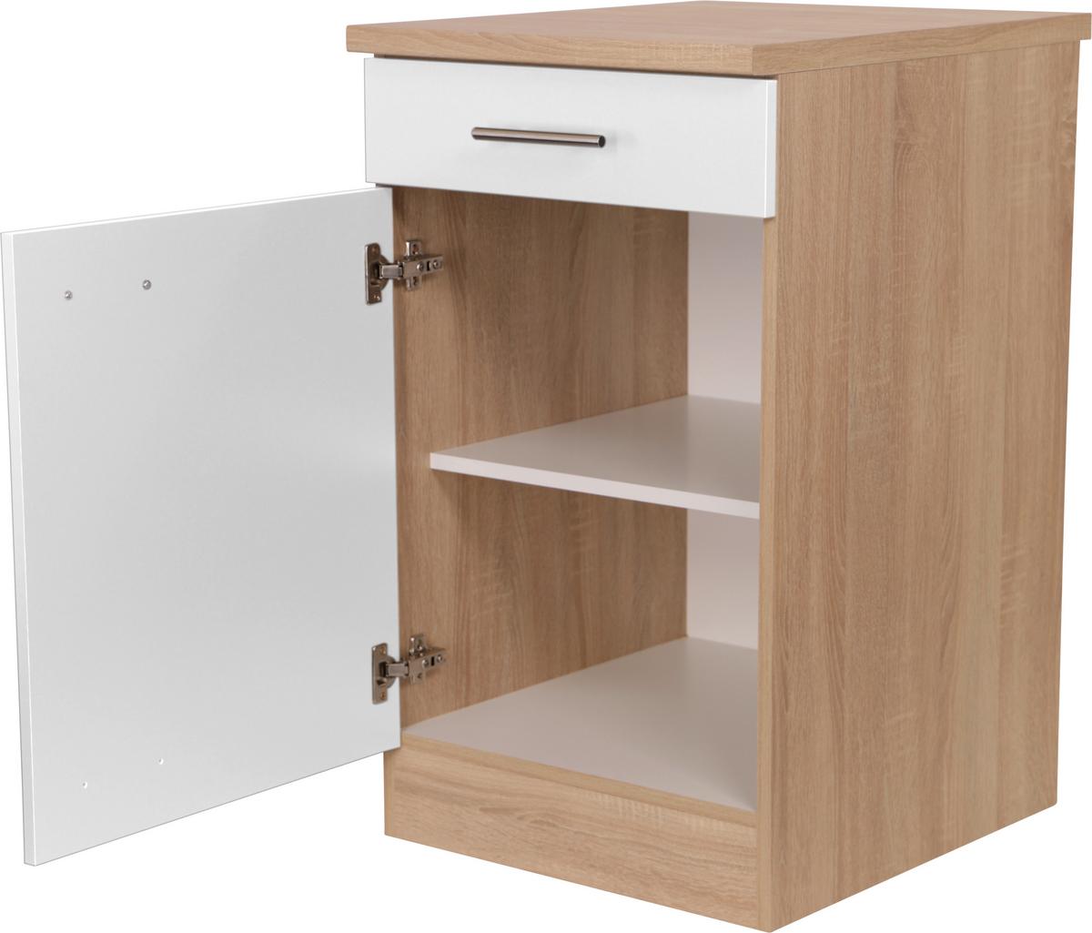 Küchenunterschrank Merle Weiß, Eiche Dekor B:50cm - Eichefarben/Weiß, Basics, Holzwerkstoff (50/84,8/60cm) - Respekta