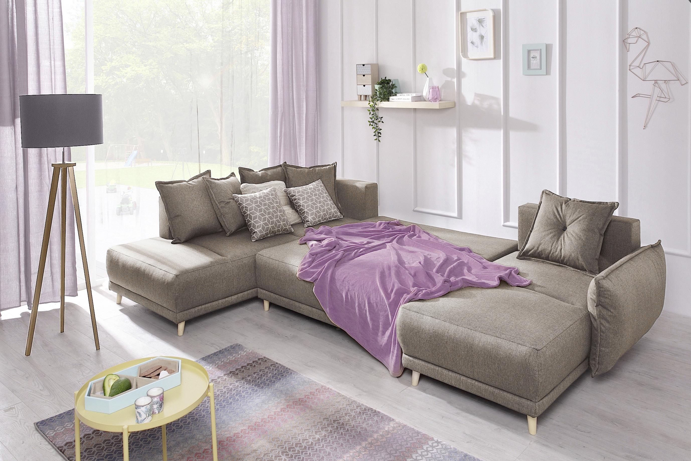 Rozkladací Gauč V Tvare U Lukas Svetlohnedý - svetlohnedá/farby borovice, Basics, drevo/textil (312/90/200cm) - MID.YOU