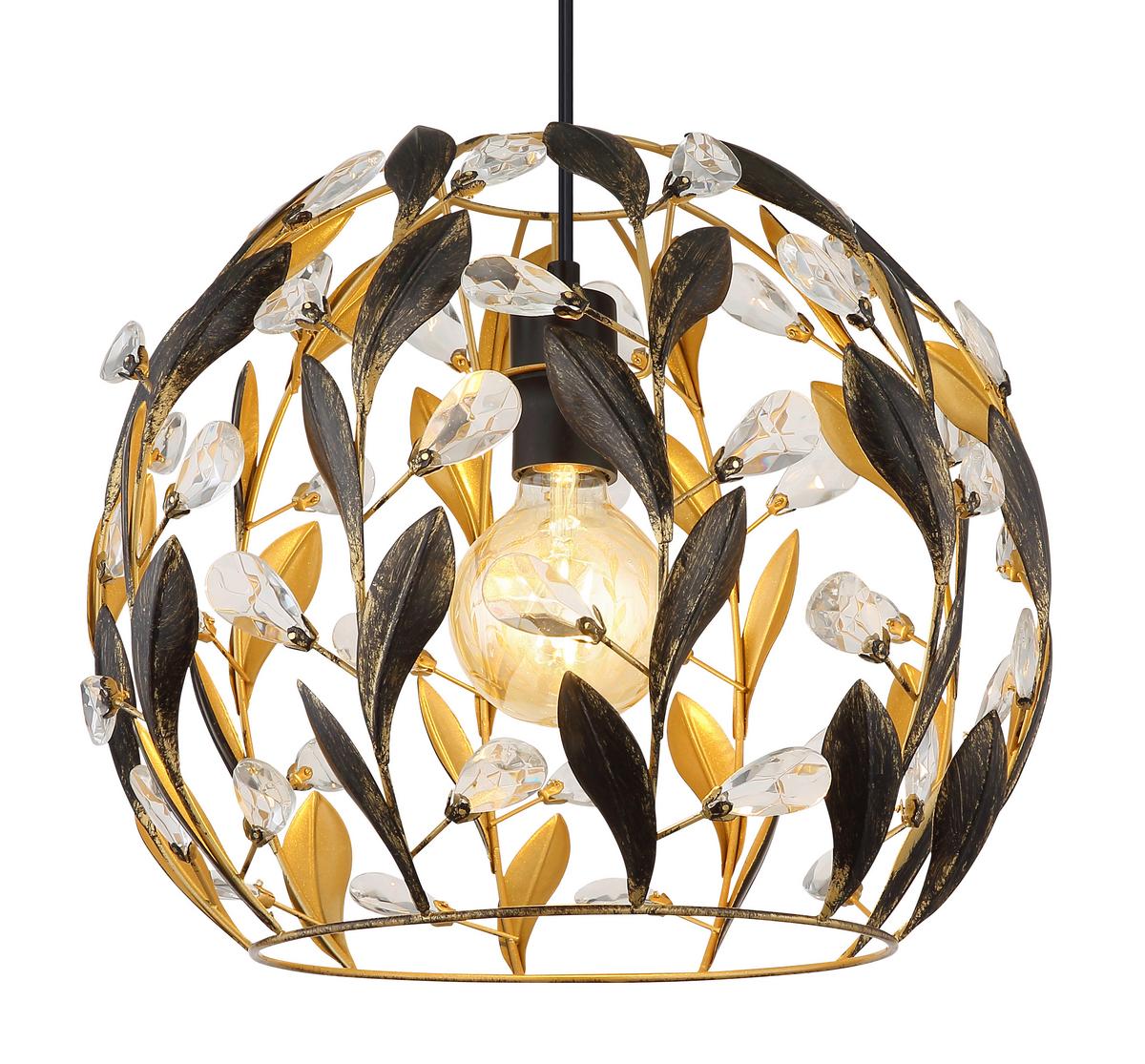 Hängeleuchte Mika Klar Schwarz Goldfarben D:40cm - Klar/Goldfarben, Basics, Kunststoff/Metall (40/150cm) - Globo
