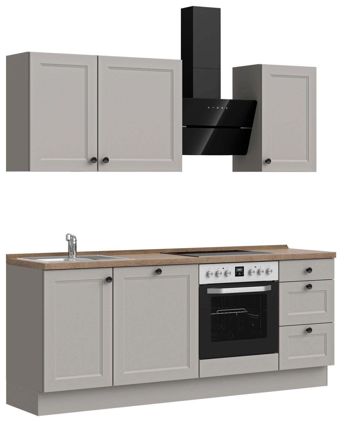 Kuchyňská linka 210 cm, kamenná sivá supermatná - šedá/černá, Moderní, kov/kompozitní dřevo (210cm) - Nobilia