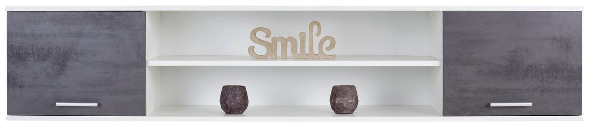 Hängeelement Star B: 204 cm Weiß/Betonoxid + Offene Fächer - Dunkelgrau/Weiß, KONVENTIONELL, Holzwerkstoff (204/40,6/38cm)