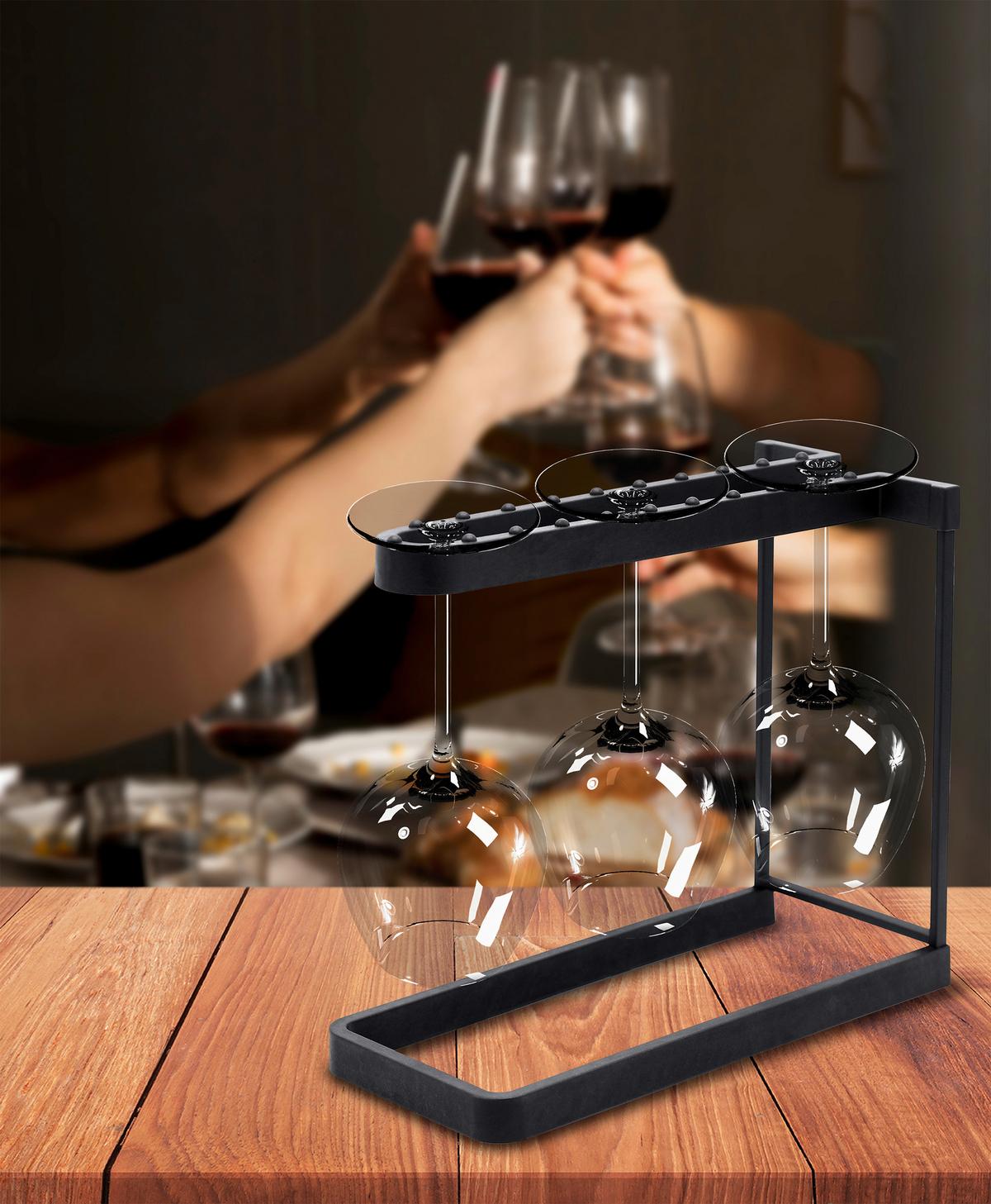 Weinglashalter Schwarz Edelstahl, Spülmaschienenfest - Schwarz, Basics, Naturmaterialien/Metall (28/24/13cm) - HAPPY SINKS