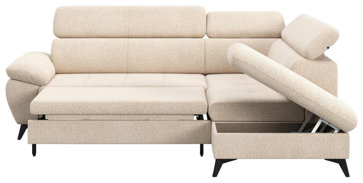 Ecksofa mit Bettfunktion Hudson, Chenille beige - Beige/Schwarz, KONVENTIONELL, Textil (256/207cm) - Sembella