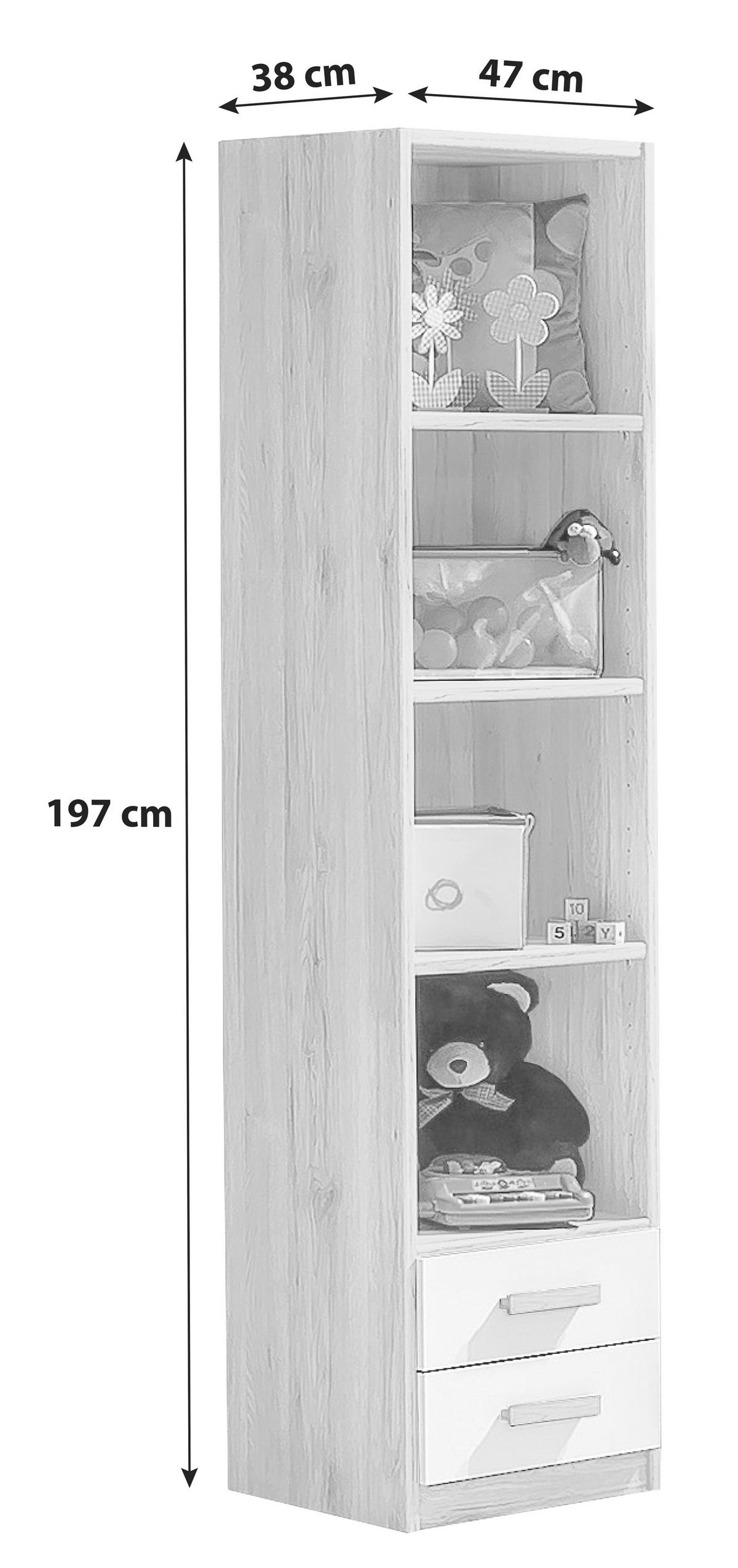 Regál CARIBA šírka 47cm - biela/farba duba, Design, kompozitné drevo/plast (47/197/38cm) - MID.YOU