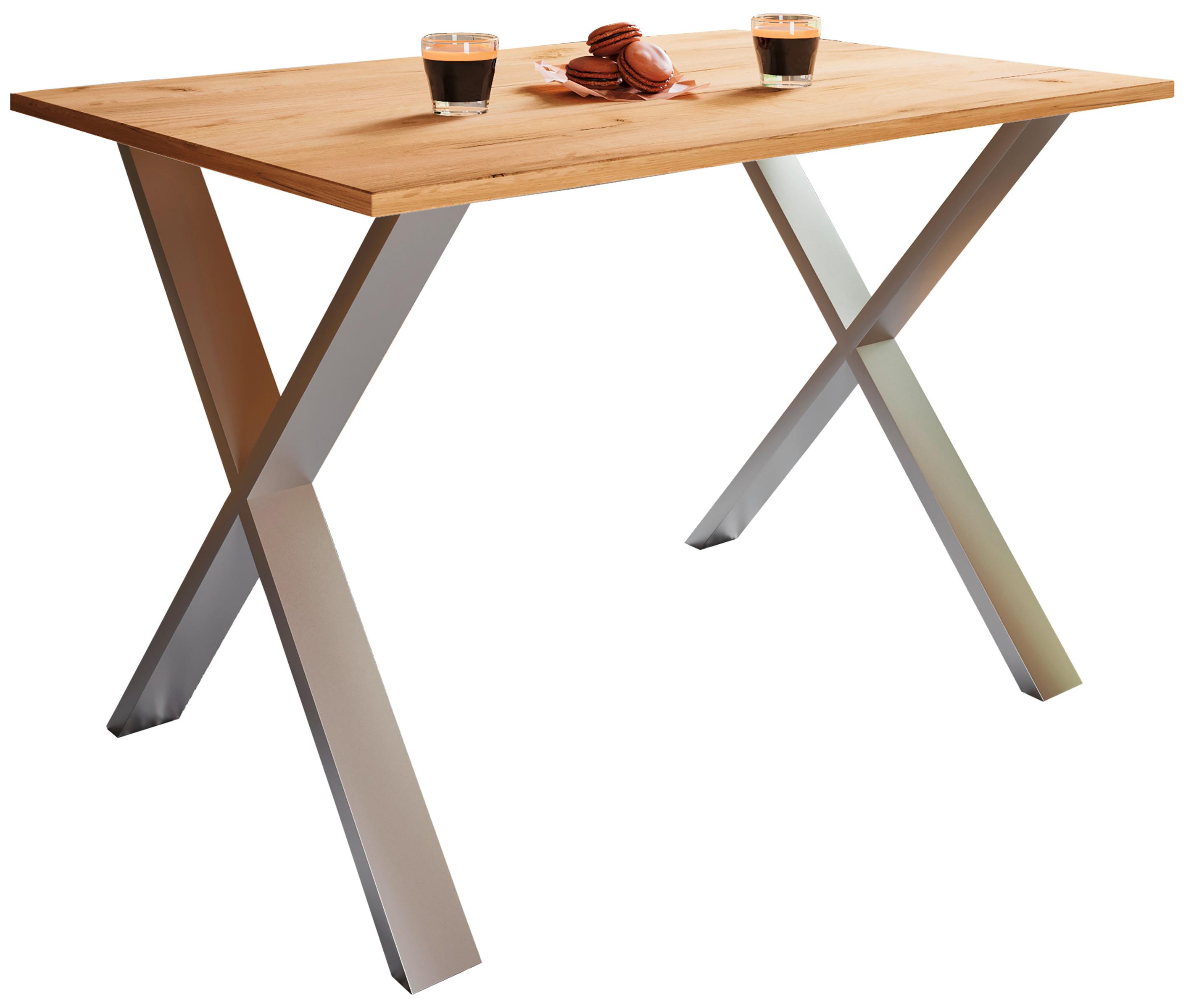 Esstisch Xona Silber, Eiche Dekor L: 110 cm - Honigeiche/Silberfarben, Basics, Holzwerkstoff/Metall (110/50/76cm) - MID.YOU