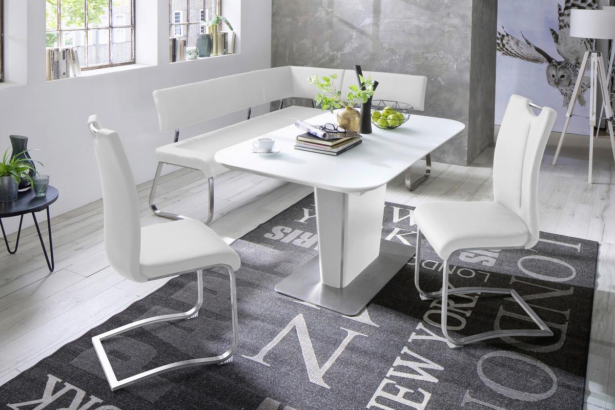 Eckbank Weiß Lederlook Arco 200x150 Cm - Edelstahlfarben/Weiß, Design, Textil/Metall (200/150cm) - Livetastic