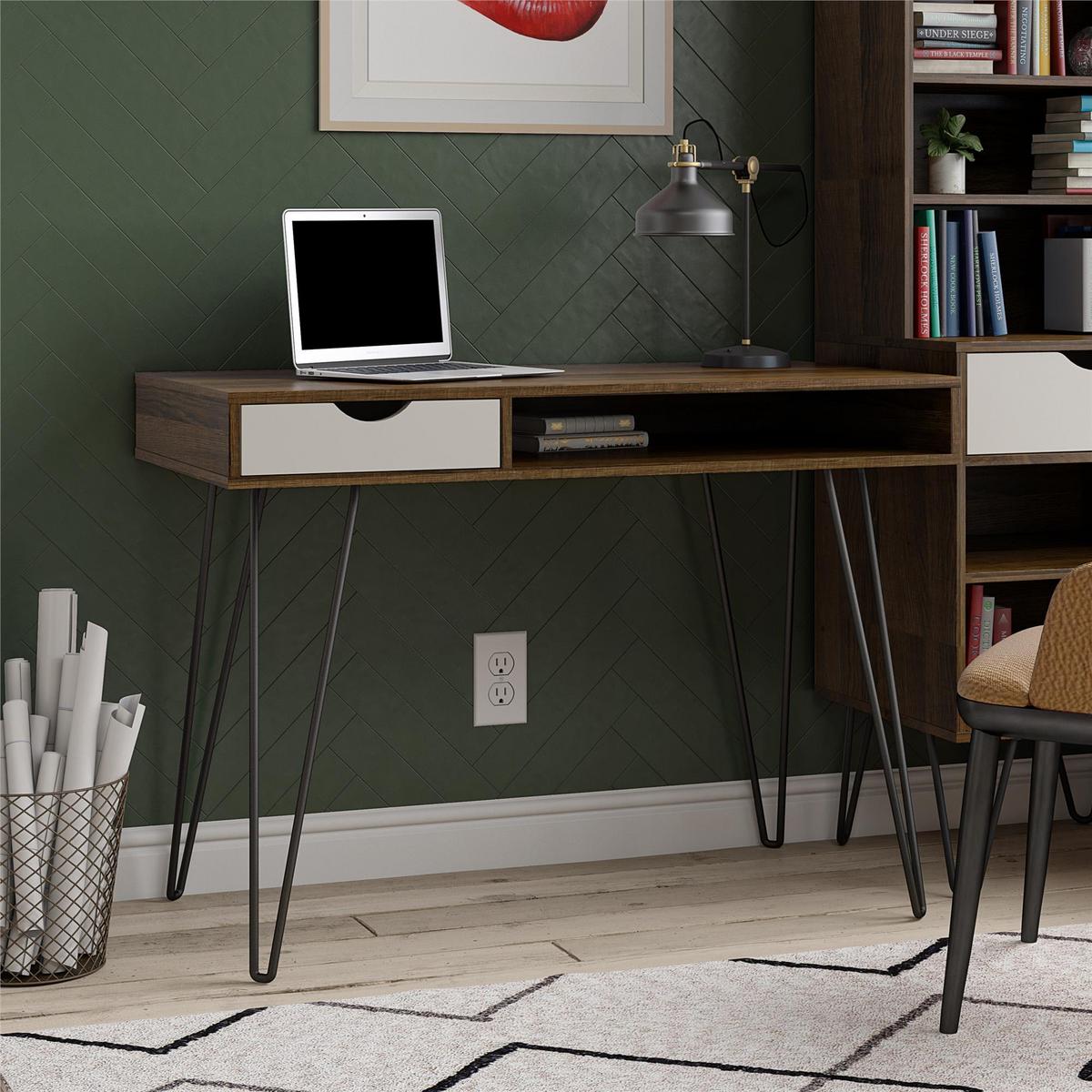 Schreibtisch Concord Grau, Eichefarben 104 cm - Eichefarben/Eiche grau, Design, Holzwerkstoff/Metall (104/77/49cm) - MID.YOU