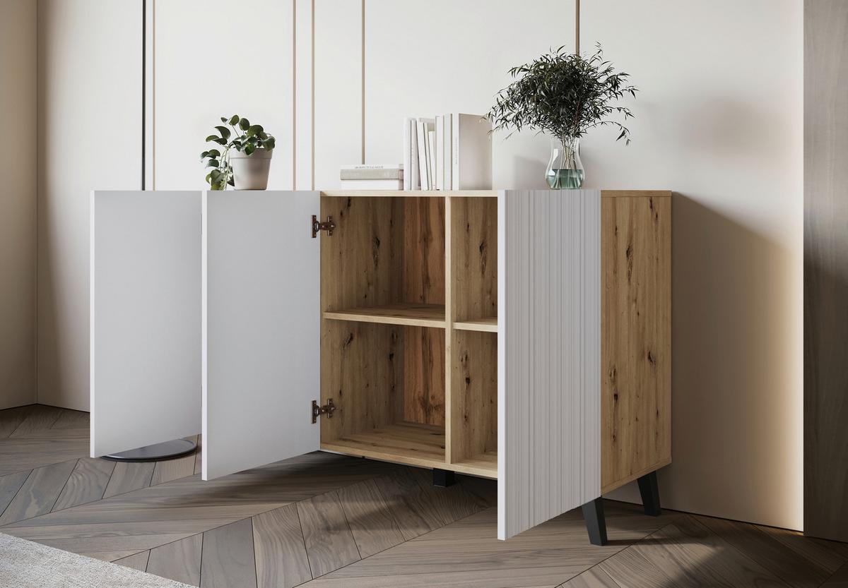 ŠIROKÁ KOMODA SIDEBOARD PHUKET 120 - bílá/černá, Trend, kompozitní dřevo (120/76/39cm) - Livetastic
