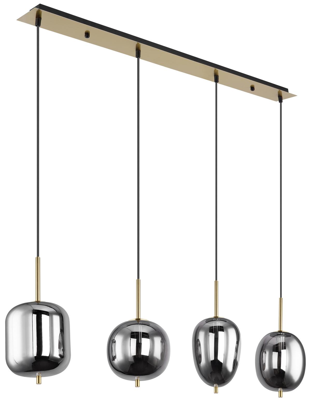 Hängeleuchte Blacky H: 120 Cm 4-Flammig, Mit Rauchglas - Messingfarben, Design, Glas/Metall (110/18,5/120cm) - Globo