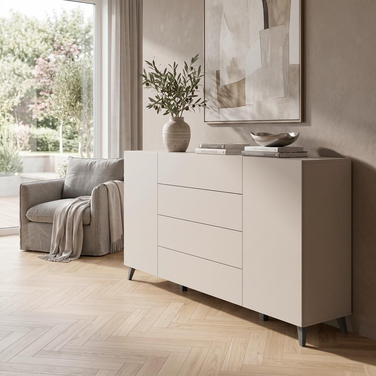 Široká komoda PHUKET 180 - černá/kašmírová, Design, kompozitní dřevo/plast (180/95,4/39cm) - P & B