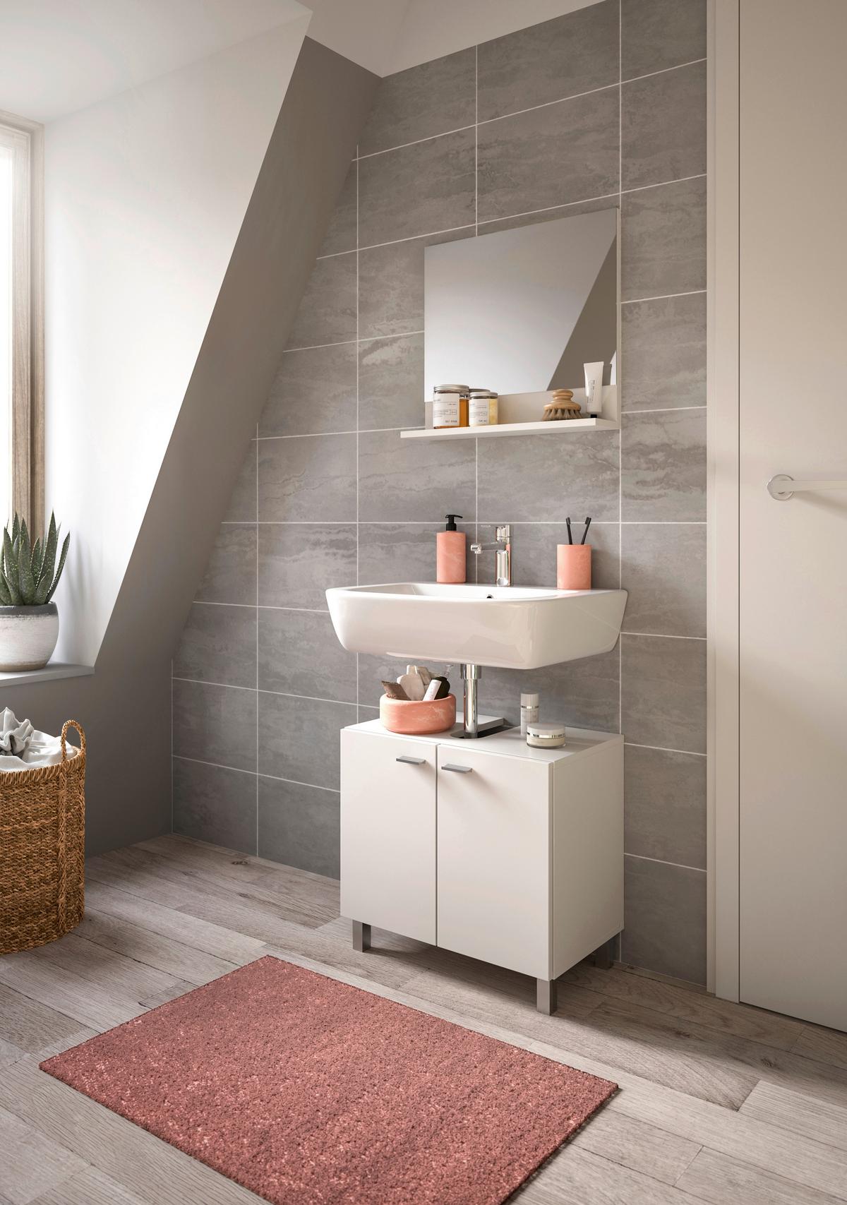 Badezimmer Boston Weiß B: 57 cm - Silberfarben/Weiß, MODERN, Glas/Holzwerkstoff (57cm) - MID.YOU