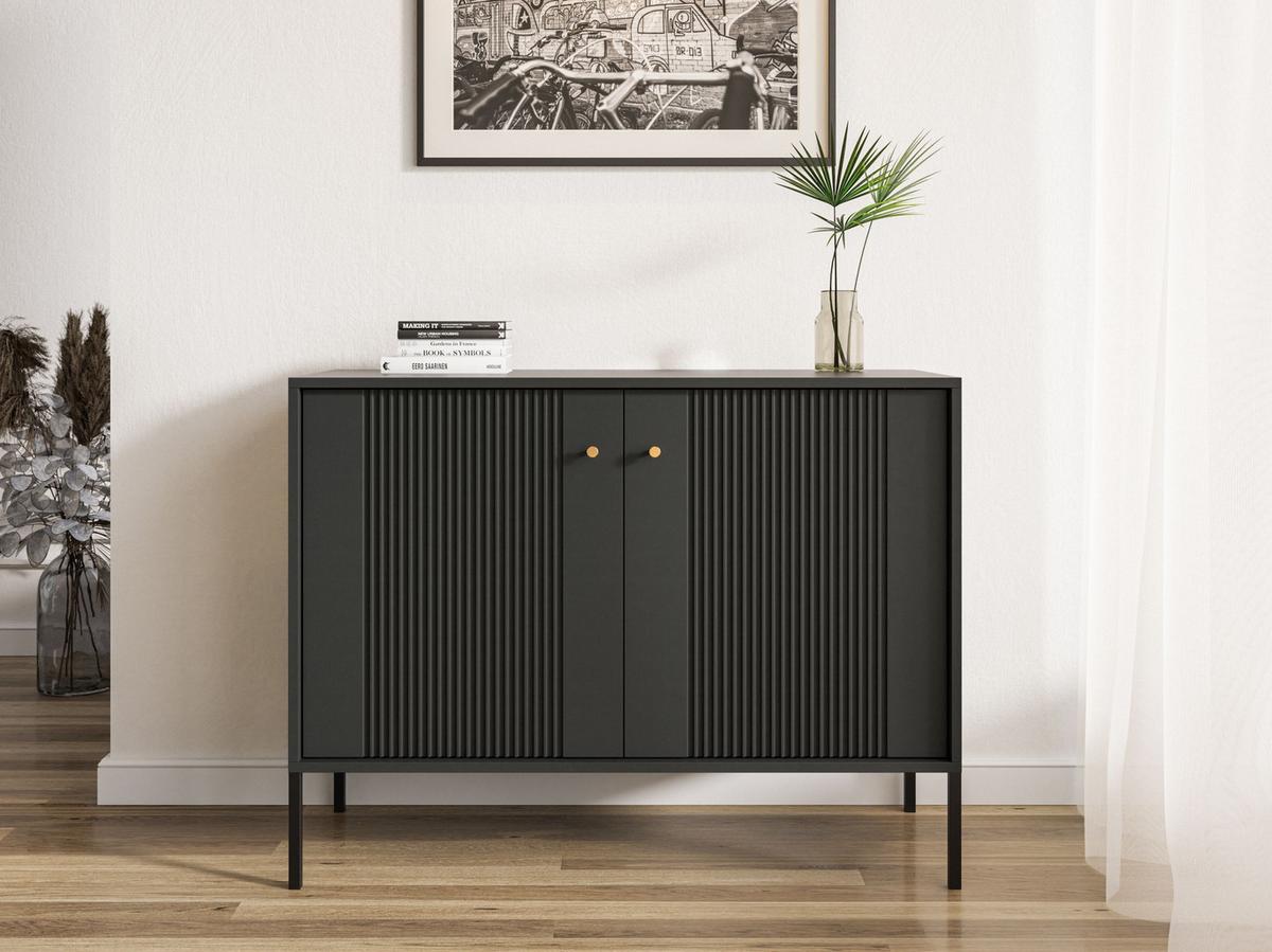 ŠIROKÁ KOMODA ISEO BLACK/BLACK/GOLD - černá/barvy zlata, Design, kov/kompozitní dřevo (104,5/79/39cm) - MID.YOU