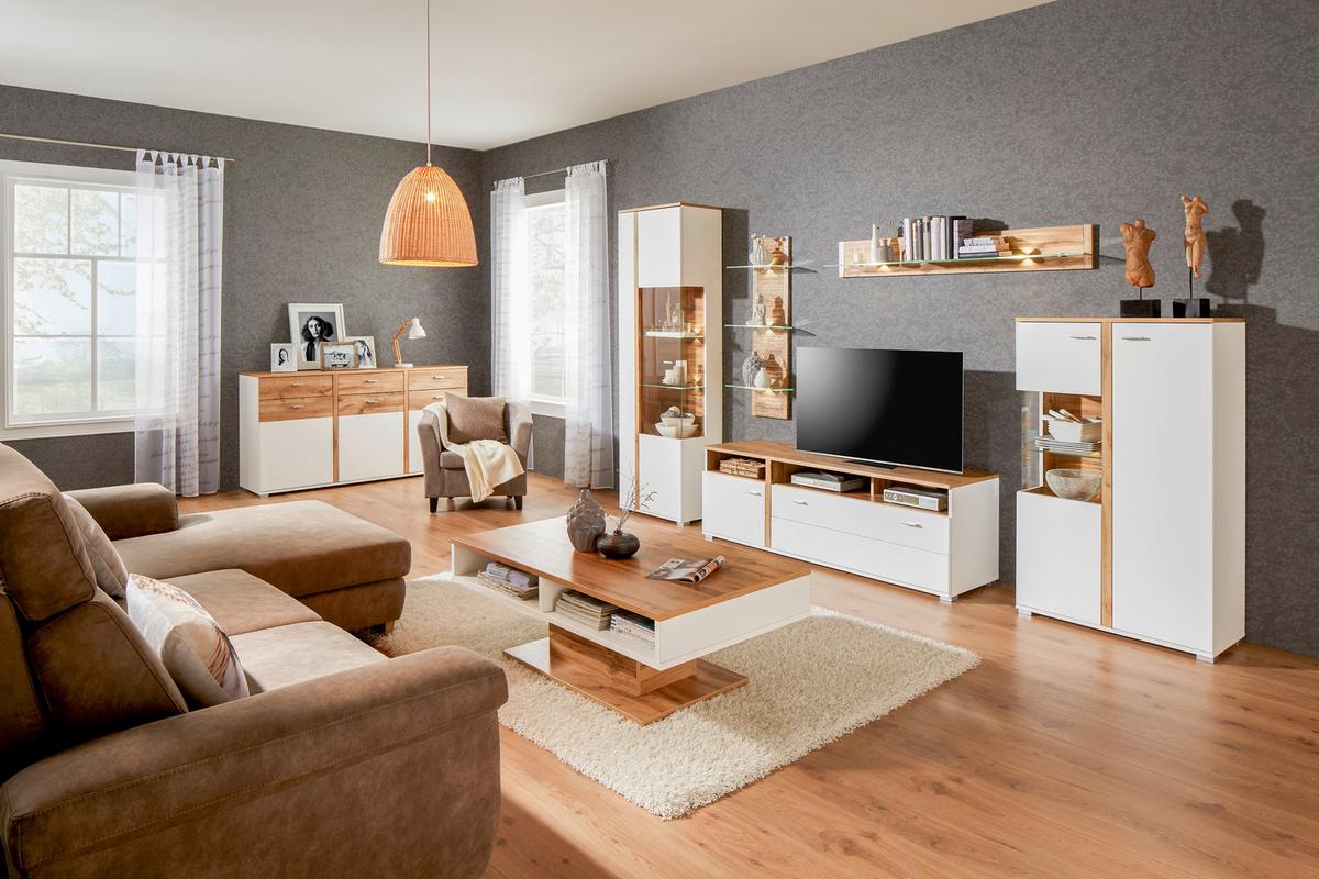 REGÁLOVÝ DÍL ALAMO - barvy dubu, Moderní, kompozitní dřevo/sklo (38/110/19cm) - Mömax