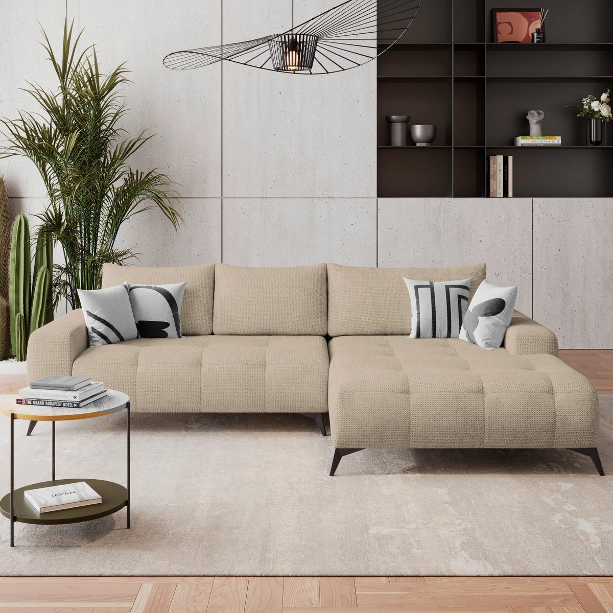 Ecksofa Mauro Beige, Mit Schlaffunktion - Beige/Schwarz, Trend, Textil (290/175cm) - Luca Bessoni