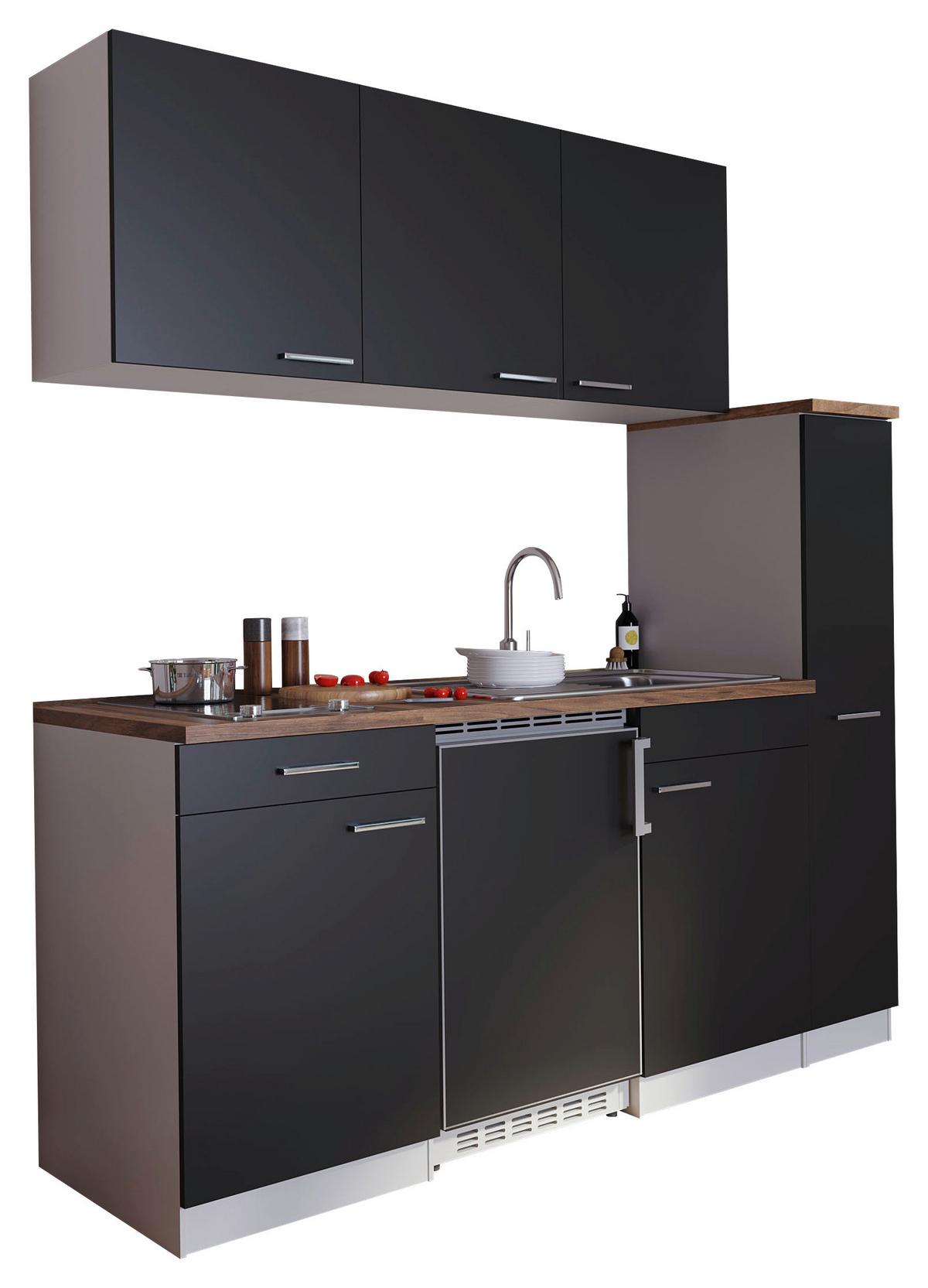 Küchenzeile Economy M. Geräten 180 Cm Schwarz/nussbaum Dekor - Nussbaumfarben/Schwarz, Basics, Holzwerkstoff (180/200/60cm) - Respekta