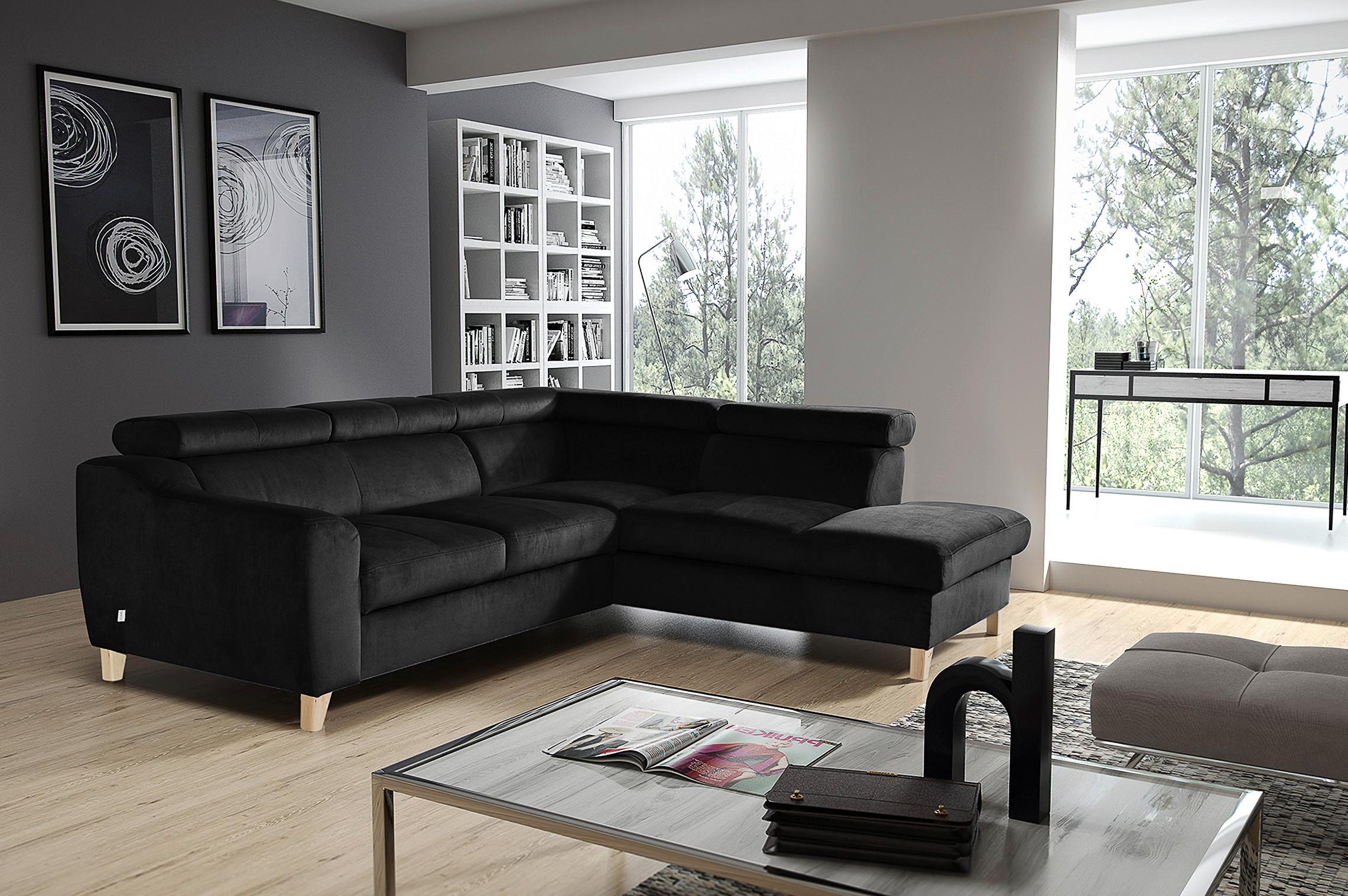 Ecksofa Aspen Mit Bettkasten Webstoff Schwarz 245x208 Cm - Buchefarben/Schwarz, Design, Textil (245/208cm) - Livetastic