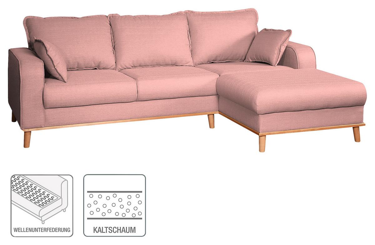 Ecksofa Beata Rosa S: 230x150 Cm - Wengefarben/Rosa, Design, Textil (230/150cm) - Livetastic