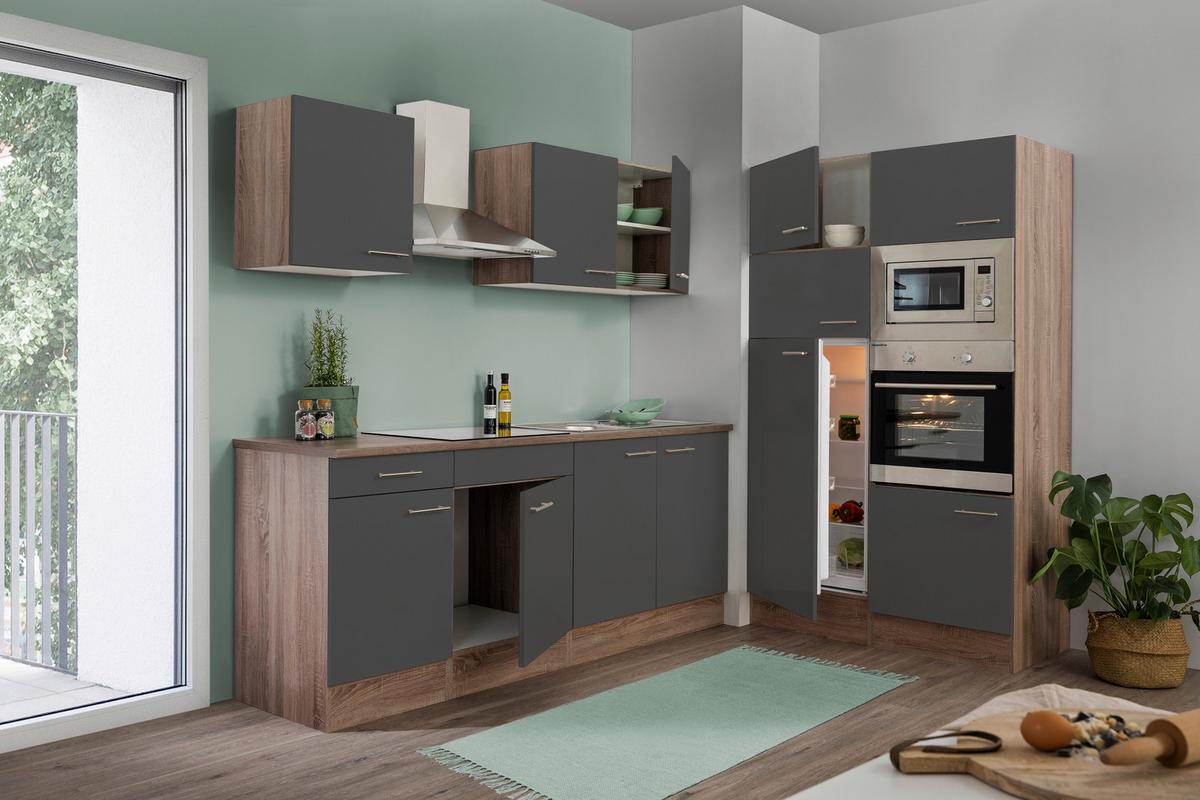Küchenzeile ohne Geräte B: 330 cm Grau/Eiche Dekor - Eichefarben/Grau, Basics, Holzwerkstoff (330cm) - Respekta