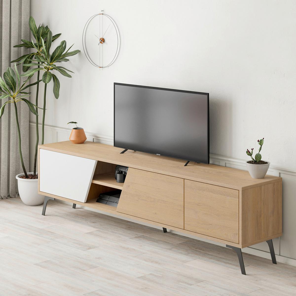 TV-ELEMENT Weiß/Eichefarben B: 180cm - Eichefarben/Weiß, MODERN, Holzwerkstoff (180/48/35.6cm)