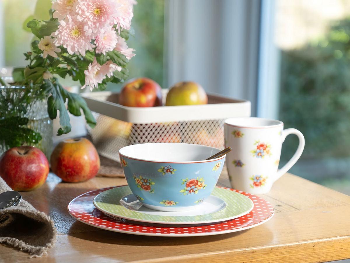 Kombiservice Porzellan 4 Personen Geschirr Set - Blau/Gelb, Keramik (32/31,5/33cm) - Creatable